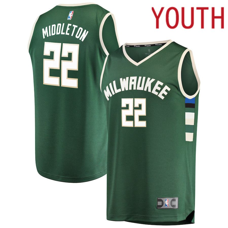 Youth Milwaukee Bucks #22 Khris Middleton Fanatics Branded Hunter Green Fast Break Player NBA Jersey